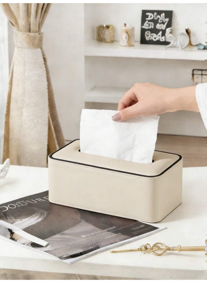 Rectangle Leather Tissue Box Cover, Stylish Cube Tissue Box Holder with Magnetic Bottom, Decorative PU Tissue Box for Vanity Dresser Night Stand Table Countertop Home Office Car (CX-tissue box5003-GRAY) - Image 1